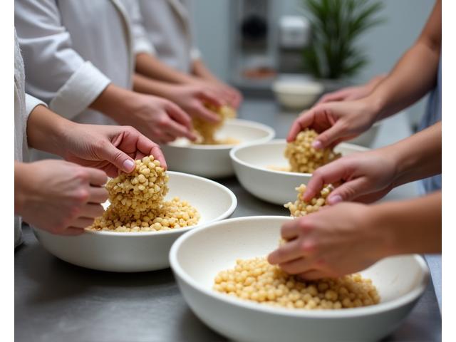 Students making miso paste during a fermentation workshop
